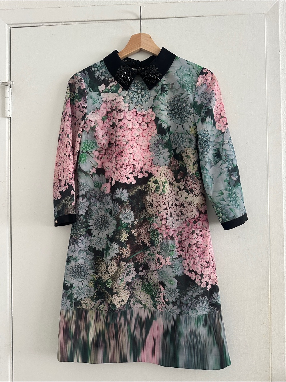 Ted Baker Jacen Embellished Collar Floral Midi Dress in Pink and Green